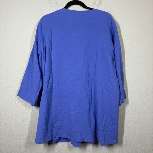 Soft Surroundings Plus Size 2X Benedetta Gauze Topper Cardigan Blue One Button - Picture 3 of 7